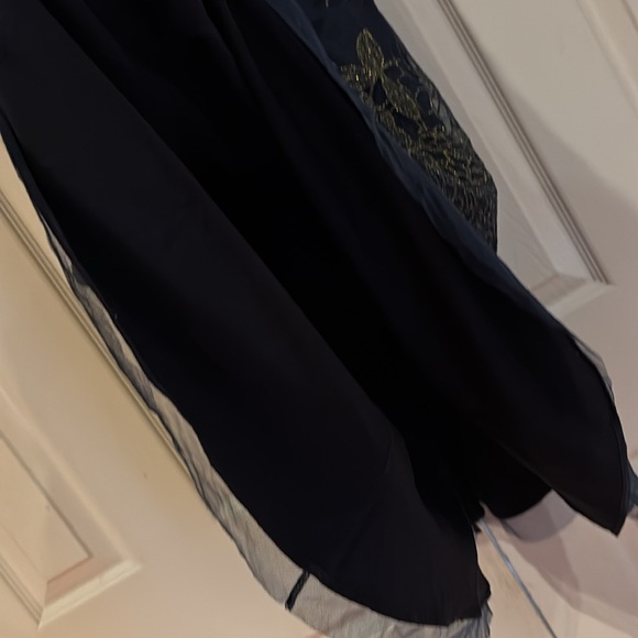 Tahari Navy Sheer Embroidered Fit and Flare mini party dress - Picture 8 of 15